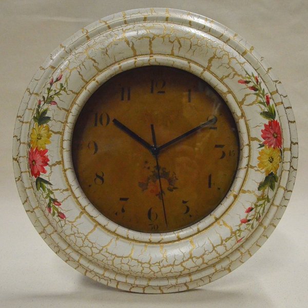 Round Wall Clock with Natural Distressed Paint Finish